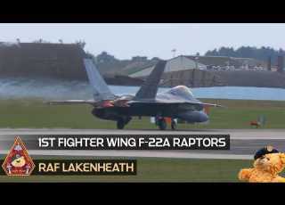  F 22A RAPTORS US AIR FORCE LOCKHEED MARTIN F 22 RAPTOR TAKEOFFS 1ST FIGHTER WING RAF LAKENHEATH