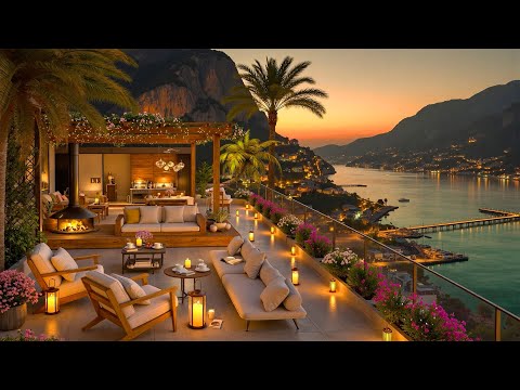 Summer Night Jazz Cozy Coffee Terrace By The Riverside With Fireplace Warm Jazz For Study Focus