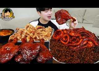  ASMR Mukbang أفخاذ الدجاج المشوية العملاقة الشعرية الفاصوليا السوداء وصفة يتناول الطعام