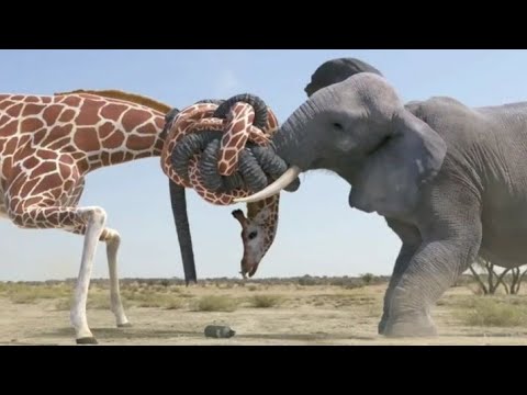 Giraffe Vs Elephant Fight For Water Giraffe Giraffevselephant Elephant Shorts
