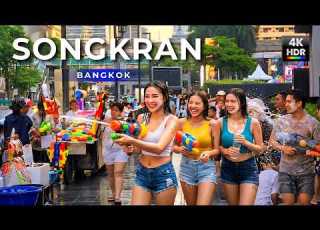  4K HDR 2026 Bangkok Songkran Festival Begins At Central World