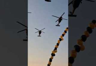 Four UH 60 Black Hawk Helicopters From The 12th Aviation Battalion The Army Aviation Brigade