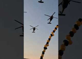 Four UH 60 Black Hawk Helicopters From The 12th Aviation Battalion The Army Aviation Brigade