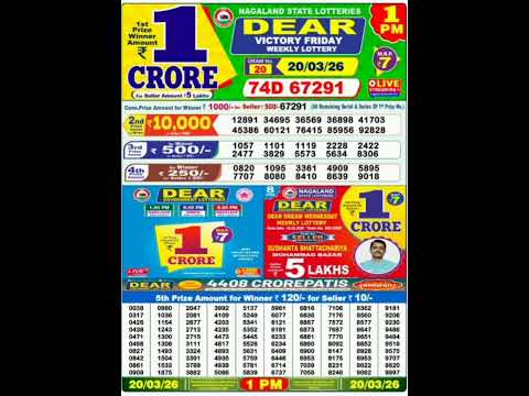 Nagaland State Lottery Sambad 1 PM Result Today 20 03 2026