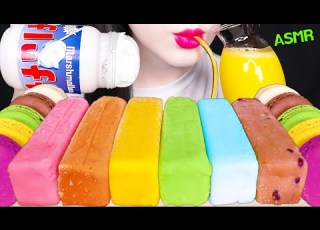 ASMR MARSHMALLOW FLUFF RAINBOW ICE CREAM 마쉬멜로우 플러프 레인보우 아이스크림 먹방 EATING SOUNDS