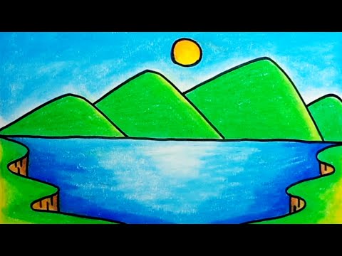 How To Draw Lake Scenery Step By Step Drawing Lake Easy Scenery