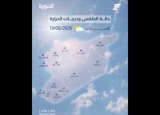أحوال الطقس ودرجات الحرارة ليوم السبت 2026 06 13