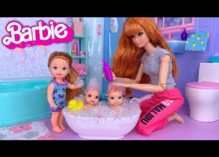 Barbie Ken Doll Family Evening Bathroom Routine With New Baby Twins