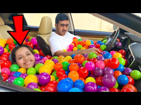 مقلب الكرات الملونة في سيارة بابا ردة فعله ضحك Crazy Ball Pit Car Prank On Dad S Car