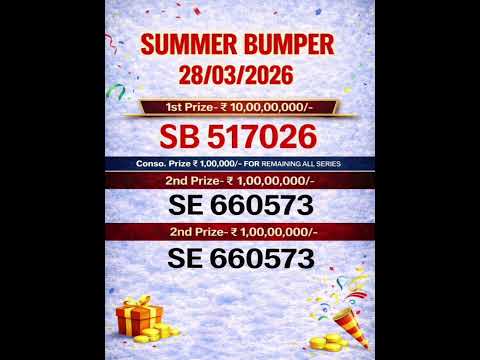 Kerala Lottery Result Today Summer Bumper 2026 BR 108 28 March 2026 Full Result