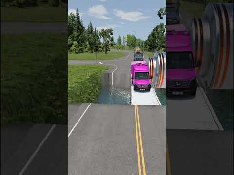 Autos In Verschiedenen Farben Gegen Poller Und Wassergrube Beamngdrive Beamng Crashdrive