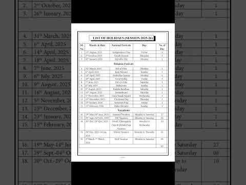 List Of Schools Holidays 2025 2026