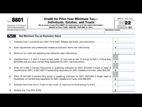 IRS Form 8801 Walkthrough Credit For Prior Year Minimum Tax Individuals Estates And Trusts