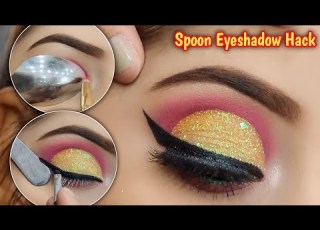 VIRAL SPOON EYESHADOW HACK CUT CREASE TUTORIAL FOR BEGINNERS CHUNKY GLITTERY EYES