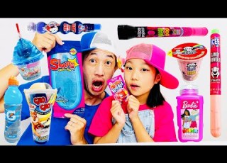 Pink VS Blue Food Challenge Guam Shopping Mall Candy ピンクvsブルー グアムのお菓子対決