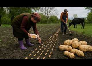 الحياة الريفية في أذربيجان الجد والجدة يزرعان الفول السوداني في قرية جبلية بث مباشر