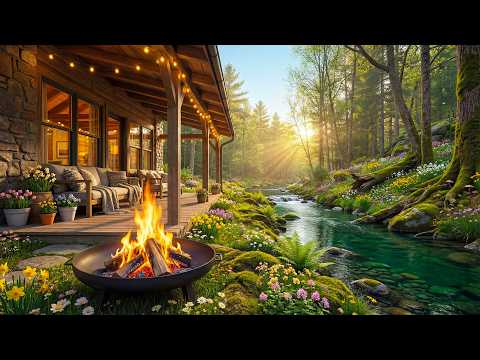 Serene Spring Cabin Porch By The Stream Crackling Campfire Relaxing Water Sounds Birdsong