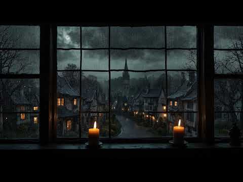 Spooky European Village Halloween Ambience Relaxing Moody Music With Rain And Thunder