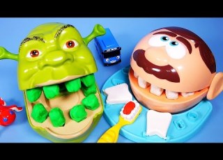  Play Doh Shrek And Doctor Drill N Fill Rotten Root Canal Playdough Dentist With Tayo The Little Bus