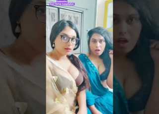  Very Bold Two Beautiful Desi TikTok Girls Hot Cleavage Showing Video In Saree Cleavageshow Boobs