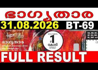  KERALA LOTTERY BHAGYATHARA BT 69 LIVE LOTTERY RESULT TODAY 31 08 2026 KERALA LOTTERY LIVE RESULT