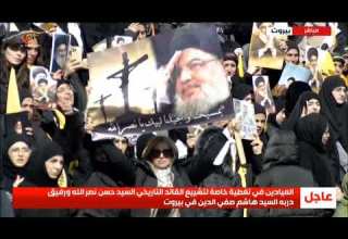 بمسيحنا وإنجيلنا لبيك من وسط الحشود المشاركة في تشييع الشهيدين نصرالله وصفي الدين