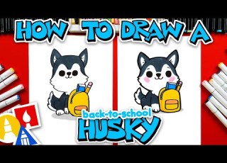  How To Draw A Cute Husky With A Backpack
