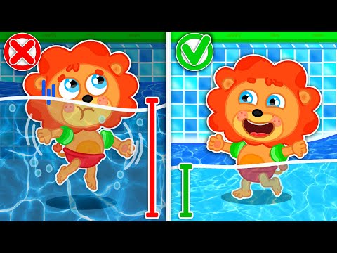 Petit Lion Règles De Sécurité Dans La Piscine Dessin Animé Pour Enfants