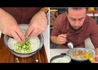  Lebanese Meat With Rice And Yogurt Salad أطيب وصفة رز باللحم اللبنانية مع أفخم سلطة خيار باللبن