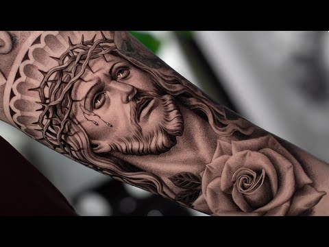 BLACK And GREY JESUS CHRIST TATTOO TIMELAPSE Real Time Tattooing