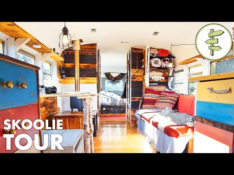 Creative School Bus Conversion With Mini Wood Stove Full Tour