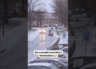 Ain T No Way They All Fell At The Same Time Bike Slip Fall Ice Funny Snow