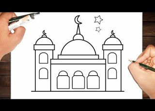  كيف ترسم مسجد خطوة بخطوة رسم سهل رسم مسجد سهل تعليم الرسم للمبتدئين Cute Mosque Drawing