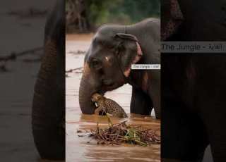  الفيل ينقذ شبل الفهد من الغرق إنقاذ حيوانات حياة برية Wildlife