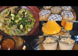  فطور رمضان الحريرة المغربية مع طاجين اللحم بالجلبانة وبسيطلات بالدجاج وعصير الليمون وتحلية لذيذة