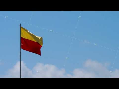 Red And Yellow Flag Wave In Wind