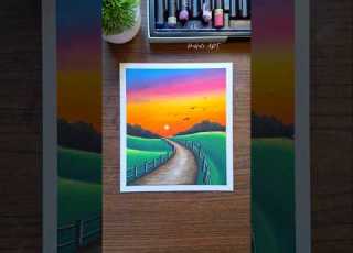 Easy Sunset Scenery For Kids Oil Pastel Drawing Shorts