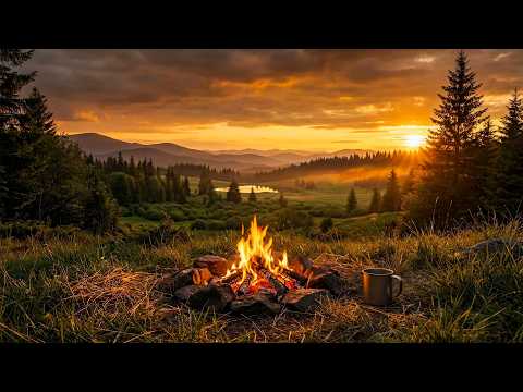 Sunset Over The Valley Warm Light And Fire In A Peaceful Scene