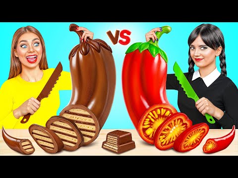 Real Food Vs Chocolate Food Challenge Crazy Ideas To Cook By Choco DO