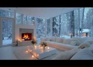 Calm Winter Piano Sounds Peaceful WHITE LOUNGE With Snow Falling For Focus Healing Relaxation