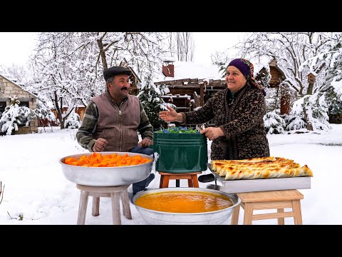 Cozy Winter Cooking Turkish Lunch Over Open Flames