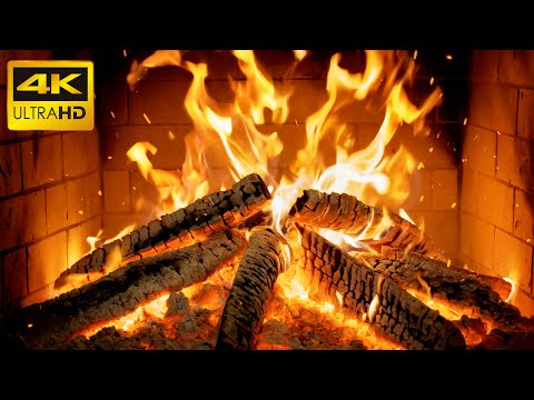 Tranquil Wood Fireplace NO MUSIC With Gentle Fire Sounds And Glowing Coals For Snowy Evenings