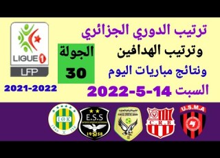 ترتيب الدوري الجزائري وترتيب الهدافين ونتائج مباريات اليوم السبت 14 5 2022 من الجولة 30