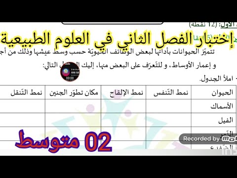 إختبار الفصل الثاني في العلوم الطبيعية السنة الثانية متوسط إختبار الفصل الثاني في العلوم الطبيعية السنة الثانية متوسط