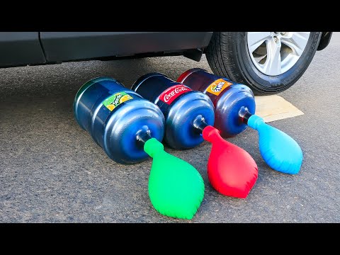 Aplastando Cosas Crujientes Coca Cola Fanta Sprite Con Globos VS Rueda De Coche Aplastando Cosas Crujientes Coca Cola Fanta Sprite Con Globos VS Rueda De Coche