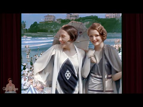 A Day At The Beach 1928 Biarritz France 1920s AI Enhanced 60 Fps 4k