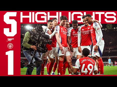 HIGHLIGHTS Arsenal Vs Manchester City 5 1 Odegaard Partey Lewis Skelly Havertz Nwaneri