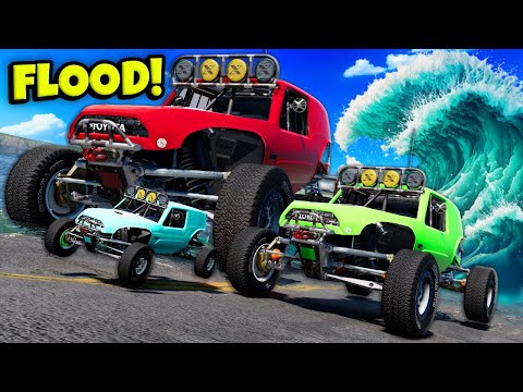 Massive Vs Tiny Cars In A FLOOD Escape Who Survives BeamNG Drive