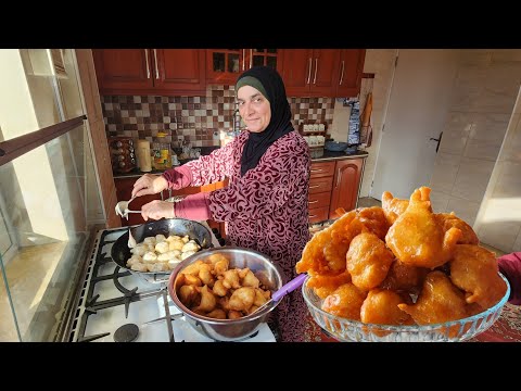 الزلابية اللبنانية في بيتي بعد غياب طويل حلوى اقتصادية بأجواء شتوية دافئة لذيذة جدا