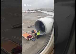 Luggage Is Sucked White Engine Is Being Turned Off And It Hits Airport Employee Shorts